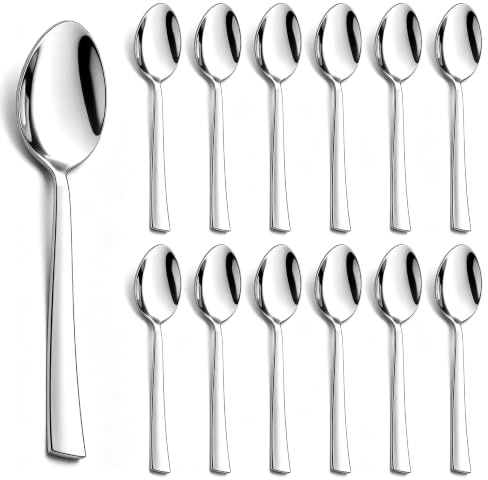 Homikit Esslöffel 12 Stück, 19,4cm Edelstahl Suppenlöffel Müslilöffel | Große Löffel Tafellöffel, für Zuhause Restaurant Hotel, Elegantes & Modernes, Hochglanzpoliert, Spülmaschinenfest
