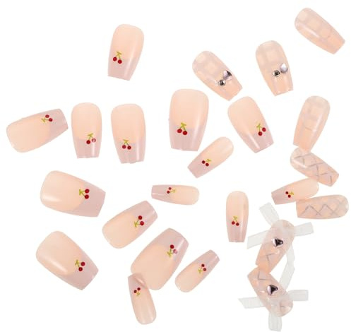 Faux Ongles Autocollants Courts Carrés Roses en Plastique | Design Cartoon Unique, Usage Quotidien et Mariage, Lot Réutilisable pour Femmes