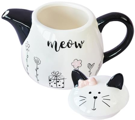 Cabilock Cerámica Tetera Portátil Gato Decorativo Negro Pequeña Tetera para Té Resistente y Ligera para Hogar Oficina y Viajes Regalo para Amantes del Té