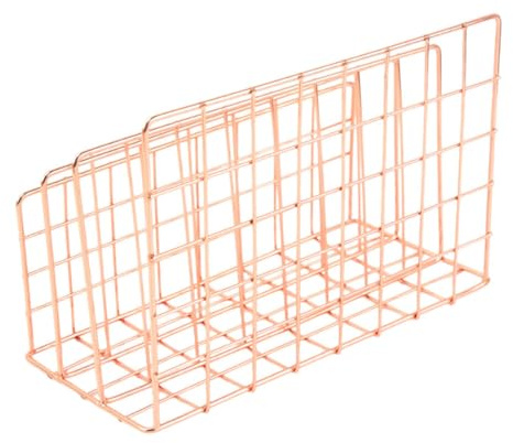 Alipis Porte-Livres Métal Rose Gold Grand Format, Présentoir à Magazines 3 Compartiments, Support Bureau pour Livres et Dossiers, Étagère Décorative pour Maison et Bureau