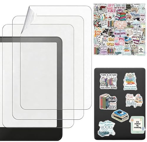 LEPGUYO Pack de 3 Protectores de Pantalla para Kindle, Película PET Antirreflejos Mate para 6 Pulgadas Kindle 11 Generación 2022/2024, 50 Pegatinas Vintage Regalo, Complementos Kindle