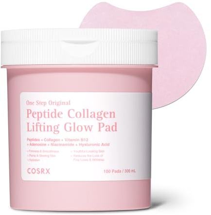 COSRX One Step Original Peptide Collagen Lifting Glow Pad, 100 Pads, Firming & Plumping Toner Pads for Makeup Prep with Peptides, Collagen, Niacinamide, Anti-Ageing Korean Skincare