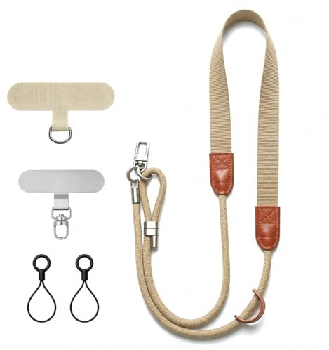Handykette Universal Handyband zum Umhängen, Handy Lanyard mit 2 Stück Universelles Patch, Phone Lanyard Verstellbar Handy Umhängeband Band für Handyhülle Schlüsselband, Leicht und Stabil (Khaki)