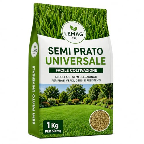 Semi Prato Universale 1 Kg per 50 mq Miscela Erba Resistente Facile Coltivazione per Giardino Aree Verdi LEMAG SRL