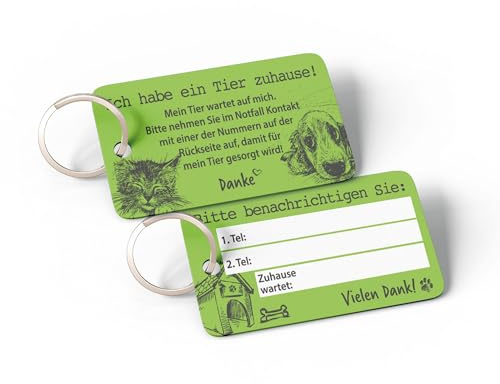 Haustier Notfallkarten Set, grün, 2 Stück | PVC, mit Schlüsselring