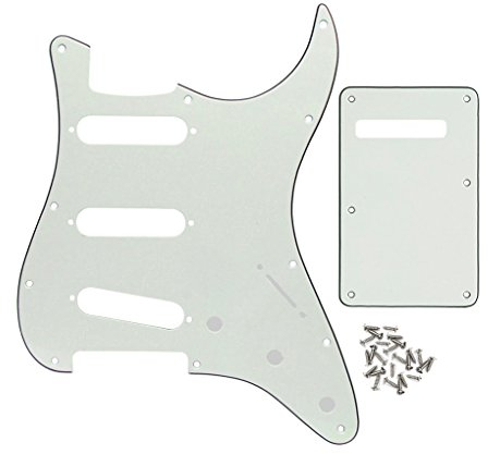 FLEOR Set of Electric Guitar SSS Style Pickguard with Back Plate Mounting Screws for USA/MEX ST Guitar Part,3Ply Ivory White