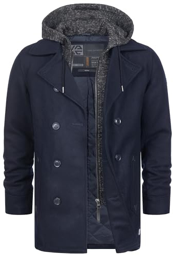 Indicode Herren Cliff Kurzmantel Wollmantel mit Stehkragen und Kapuze | Warmer Herrenmantel für Alltag und Freizeit mit Kapuze, Wintermantel, Outdoorjacke, Freizeitmantel, edler Mantel für Männer