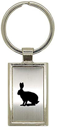 Porte clé en métal alu brossé Lapin 1 Rectangle gravure laser