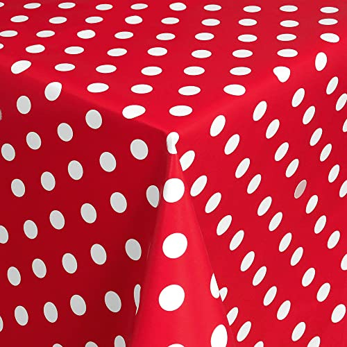 Wachstischdecke Wachstuch Tischdecke Gartentischdecke abwaschbar eckig 200x140 cm Punkte Rot Weiss