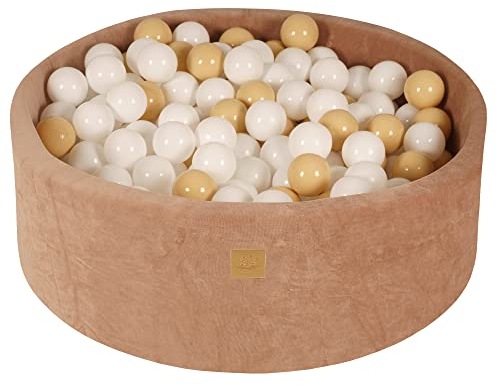 MEOWBABY Soft Foam Rundes 90 x 30 cm Bällebad mit 200 Stück Bällen für Babys & Kleinkinder - Baby-Laufstall & Spielzimmer Essentials, Schaumstoff Bällebäder für Kinder, Samt, Beige: Weiß/Beige