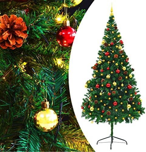 vidaXL Árbol de Navidad Artificial con Bolas y Luces LED Decoración Adornos Festivos Navideño Vacaciones Patio Interior Exterior 210 cm Verde