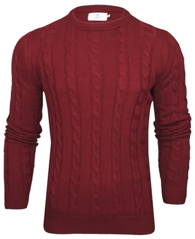 Xact Men's Crew Neck Cable Knit Jumper (Burgundy) M