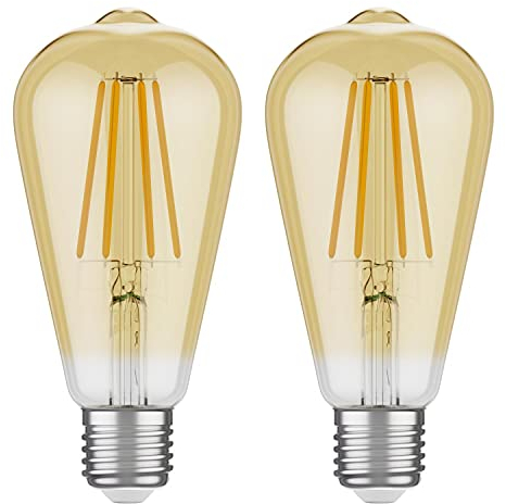 ledscom.de 2 Stück E27 LED Leuchtmittel, ST64, extra warmweiß (2500 K), 7,2 W, 814lm, 3-Stufen-Dimmer, goldfarben