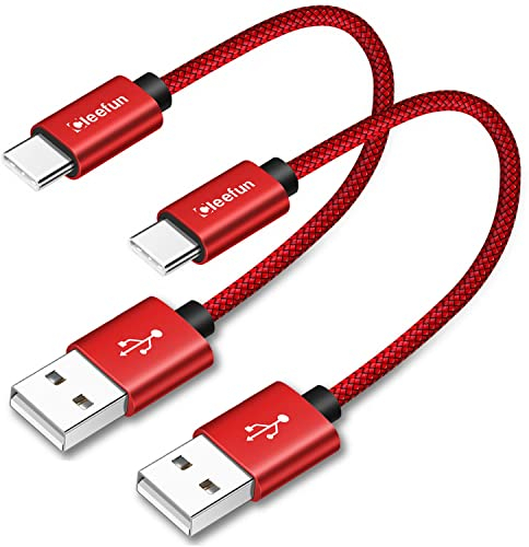 CLEEFUN Rot USB C Kabel Kurz 30cm 2Stück, Robust 3A Schnell Ladekabel USB C für iPhone 16e 16 15 Plus Pro Max, Galaxy S25 S24 S23 S22 S21, A16 A15 A14 A13 A12, A55 A54 A53 A52 A52s A51 usw
