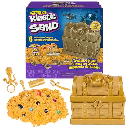 Kinetic Sand, Schatzsuche mit 14 Überraschungsoffenbarungen und 0,7 kg seltenem schimmerndem goldenem Spielsand, sensorisches Spielzeug für Kinder ab 3 Jahren