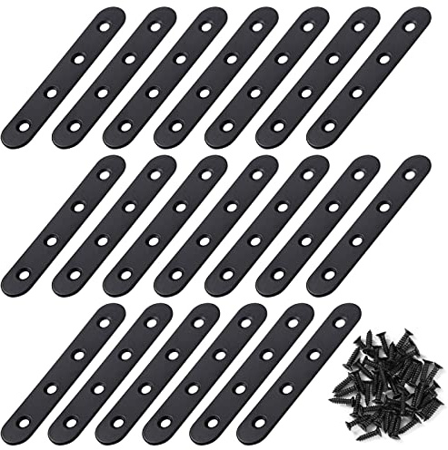 Staffe Angolari Piatte Supporti Angolo Retto Staffe in Acciaio Squadrette con viti per Mensola di Legno Tavolo Sedia 97*17mm Nero 20 Pezzi