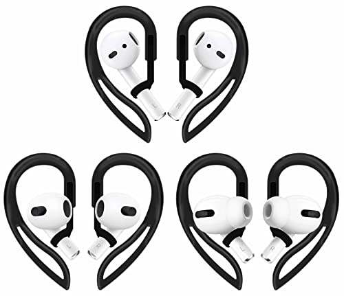 3 Paar Ohrhaken Kompatibel mit AirPods 3 2 1 und Pro, 360° Drehung Einstellbare Länge Anti-Rutsch Anti-Lost Sport Outdoor Ohrbügel Wing Tips Halter für AirPods Pro und 1 2 3 - Schwarz