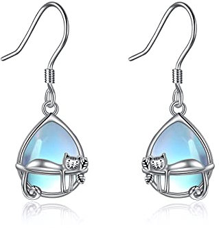 YFN Sterling Silber Katze Ohrringe Mondstein Dangle Ohrringe Schmuck für Frauen Teen Girls