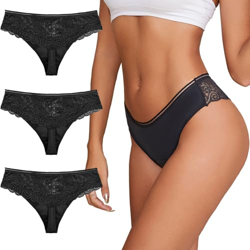 shaperisfree Spitze Tanga Perioden Unterwäsche für Frauen Auslaufsicher Perioden Tangas Absorbent Panty Menstruation Tanga Bikini Bottom, Schwarz, 3er-Pack, XXL