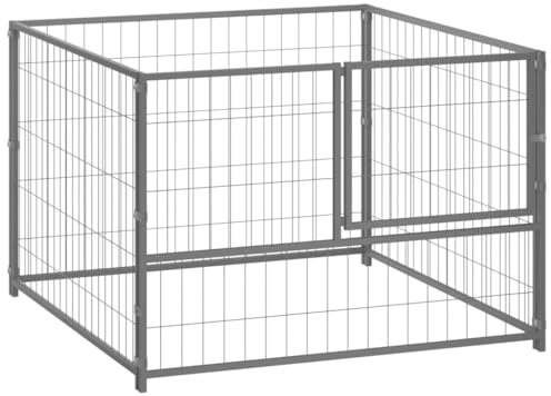 vidaXL Spacious Outdoor Dog Kennel - Robust Steel Construction, Secure Lockable Door - Versatile and Durable Dog Enclosure - Silver