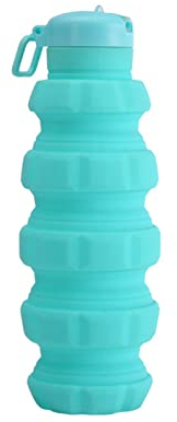 Roadoor Bouteilles d'eau de 500 ml avec couvercle anti-fuite en silicone rechargeable en forme de spirale en acier inoxydable avec poignée et paille, bouteilles d'eau de voyage pliables D 500 ml