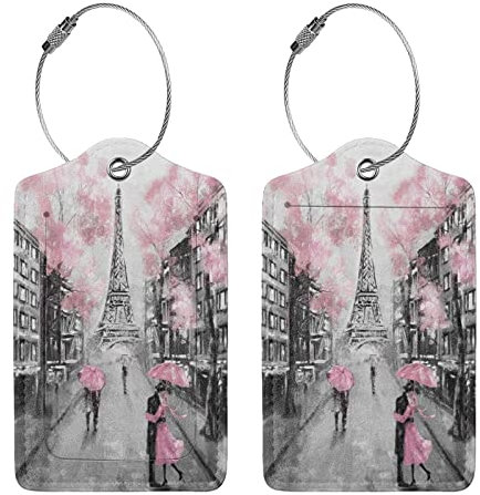 Buyidec Lot de 2 étiquettes à bagages en cuir avec inscription « Tour Eiffel » pour valises, avec porte-nom, étiquettes de sac de voyage pour femmes, hommes, garçons, filles, enfants