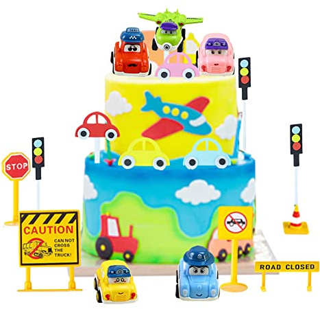 29 Pieces Cars Cake Topper Figure Set, Children's Birthday Cake Decoration for Boys for Travel Theme Baby Shower Kids Birthday Party Cake Supplies