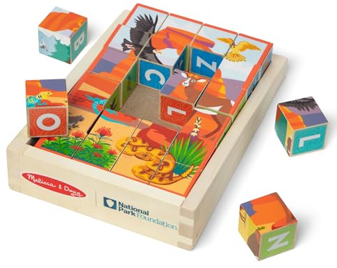 Melissa & Doug National Parks Alphabet & Tiere, 24-teiliges Würfelpuzzle (Everglades, Arches, Yellowstone), Puzzle und Blocks, pädagogisches Spielzeug, Alphabet-Buchstaben, für Mädchen und Jungen ab 2