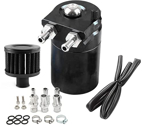 Towwoo 300 ml Alluminio Oil Catch Can Auto, Cattura Decanter Vapori Olio Kit Universal Aria Olio Seperator per Recupero Vapori Olio con Accessori di 2 Porte, Filtro Aria, Tubi
