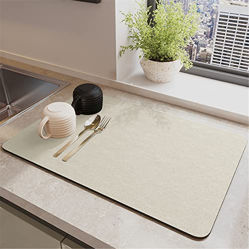 Morbuy Alfombrilla Escurreplatos, 50x40cm Secado Rápido Alfombrilla Cafetera, Color Sólido Estera Fregadero Antideslizante Encimeras, Absorbente Alfombrilla para Encimera de Cocina (Beige)