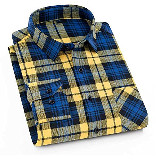 SNPP Chemises Hommechemise en Flanelle À Manches Longues pour Hommes Chemise À Carreaux Jaune Bleu Chemise À Carreaux Douce pour La Peau Chaleur Élégante Cadeaux d'anniversaire Parfaits Cadeaux Pou