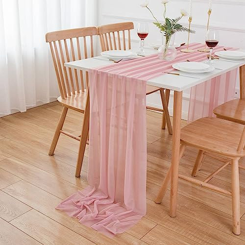 AOKSUNOVA Chiffon Tischläufer Altrosa Tischläufer Hochzeit Stoff 300 x 70cm Waschbar