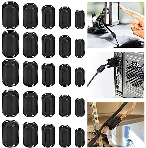 Ferritkerne für Kabel Ferritkerne Ferritfilter: YIDM 25 Pcs Ferrit Ringkern Kabel-Clip Set, Ferritkerne für Kabel, RFI EMI Rauschunterdrücker Kabel Clip für 5 Größe (3.5 mm 5 mm 7 mm 9mm 13mm/Schwarz)