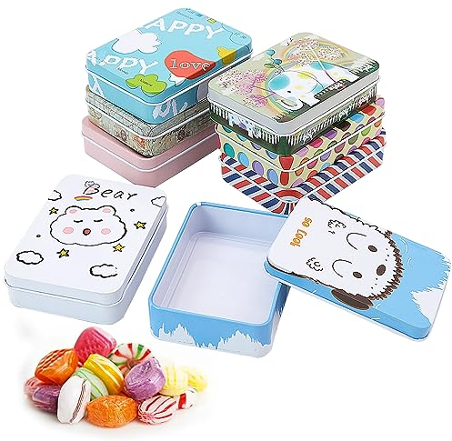 8 Piece Mini Iron Tin Box, Small Metal Storage Container With Lid - Vintage Rectangular Hinged Containers for DIY Candles, Dry Storage, Spices, Tea, Candy