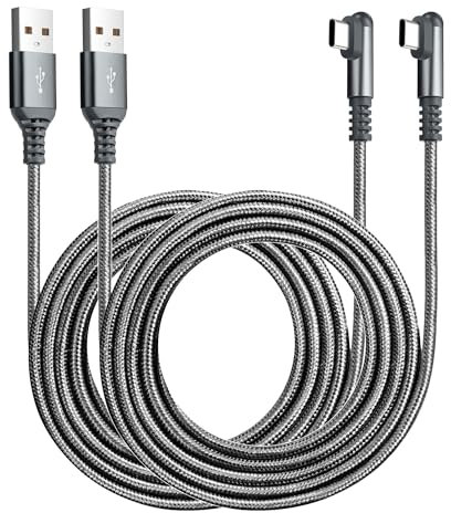 ROFICORD USB Type C Charger Cable 3A, [2-Pack 5ft+10ft] Right Angle 90 Degree Fast Charging Braided Cord Compatible with Galaxy S10 S9 and Other Type C Device (5FT+10FT, Grey)