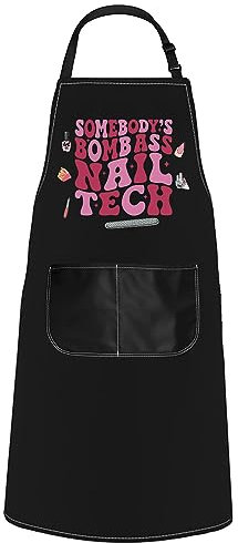 POFULL Nail Technician Gift Somebody’S Bomb Ass Nail Tech Apron Nail Artist Gift, Somebody’s Nail Tech Apron, 30' (L)*27' (W)