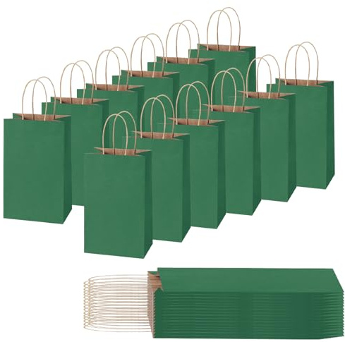 30 Stück Geschenktüten Kindergeburtstag Kleine Papiertüten mit Henkel,Dunkelgrün Krafttaschen Tüten 21x15x8cm,Gift Bag Party Taschen für Hochzeiten,Geburtstag,Verpackungen,Weihnachten,Süßigkeiten