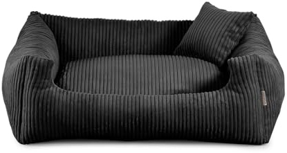 Gutekissen® Hundebett aus weichem Material, gefüllt mit Polyurethanschaumstoff, Geripptes Material, schmutzabweisend, Farb- und Größenwahl, inklusive kleines Kissen. (XS - 55x45, Schwarz)