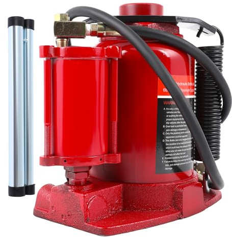 Pneumatic Air Hydraulic Bottle Jack with Manual Hand Pump 30 Ton (66 000 LBS) for Heavy Duty Auto Truck Travel Trailer Repair Lift Red Ideal for Car, Pickup, SUV, Industrial Engineering