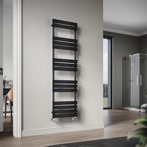 ELEGANT Designer Flat Panel Heated Towel Rail Black Bathroom Wall Mounted Ladder Radiator 1600 x 450 mm Modern Central Heating Warmer Towel Radiator