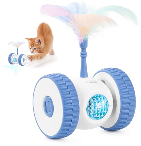 DSHZHM Katzenspielzeug Selbstbeschäftigung, Katzenspielzeug Elektrisch mit Federn, Automatisches Interaktives Katzenspielzeug USB Wiederaufladbar