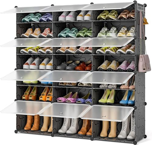 FUNLAX Shoe Rack, 3 x 8 Tier Shoe Storage Organizer for 48 Pairs, Shoe Storage Cabinet with Door for Closet Entryway, Bedroom and Hallway, Black