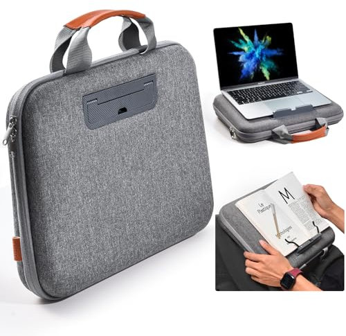 Nauttxon Hard Laptop Case 14 Inch, 2 in 1 Laptop Sleeve Lap Desk with Stopper and Book Clip, Shockproof Waterproof Computer Bag with Handle Compatible with MacBook HP Dell Lenovo ASUS and More - Gray