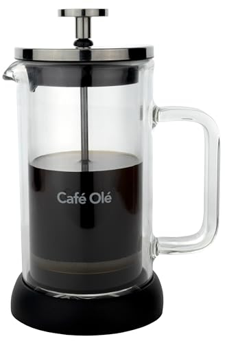 Café Olé Doppio Double Walled Glass Cafetiere, French Press, Silicone Non-Slip Base, 3 Espresso Cup/ 350ml, Black