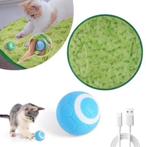 Adiwo Interaktives Katzenspielzeug Bälle, 2 In 1 Katzenmatte Katzenspielzeug USB Rechargeable Elektrisch Katzenball Simuliertes Interaktives Katzenball Jagd Katze Matte Spielzeug Katzenspielzeug