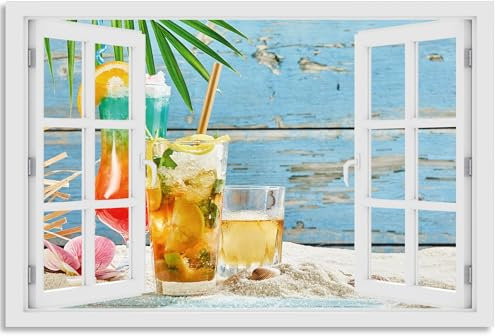 timalo Wandbild Outdoor wetterfeste Bilder für draußen | Gartenbilder Innen & Außen | Landschaftsbilder Acryl Glas Fensterblick Effekt | 80x50cm Cocktails Kuba