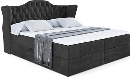 ALTDECOR Boxspringbett mit Matratze und Lattenrost, Boxbett, Topper, Polsterbett mit Bettkasten, Bett mit Stauraum H3-Matratze, Doppelbett, Springboxbett - Vila - 160x200 - Schwarz Samt