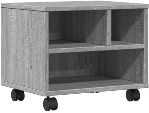 vidaXL Druckerständer mit Rollen, Druckertisch mit Stauraum, Druckerwagen für Büro Arbeitszimmer, Druckerhalter, Grau Sonoma Holzwerkstoff