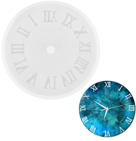 LQIOACU Orologio Stampi Resina Epossidica Trasparente, Stampi in Silicone per Resina, Numeri Arabi Numeri Romani Stampo, per la Orologio Fai-da-Te Strumento, 10.4cm