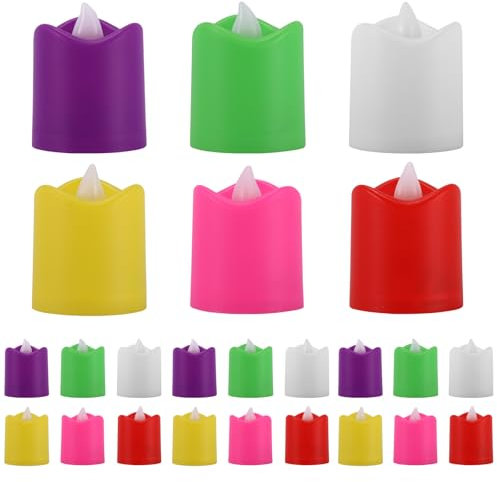 ONEVER 24 Pcs Battery Operated Tealights - Flameless LED Tealight Candles for Votive, Wedding, Party & Table Decor - Colorful Shell, No Flickering